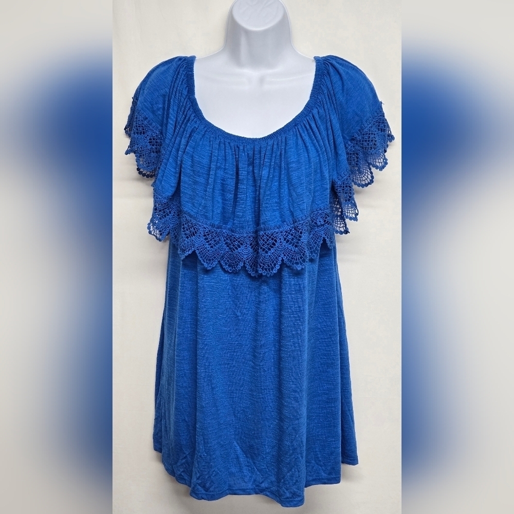 Terra & Sky 1X Pullover Stretch Knit Top Off / On Shoulder Elastic Neck Lace